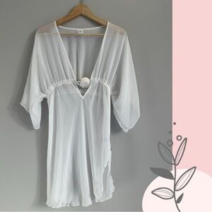 La Vie en Rose Aqua Sheer White Tortoiseshell Bathing Suit Cover Up Small